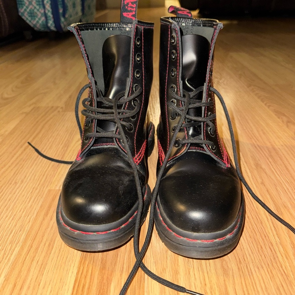 Dr. Martens Black Boots with Red Stitching